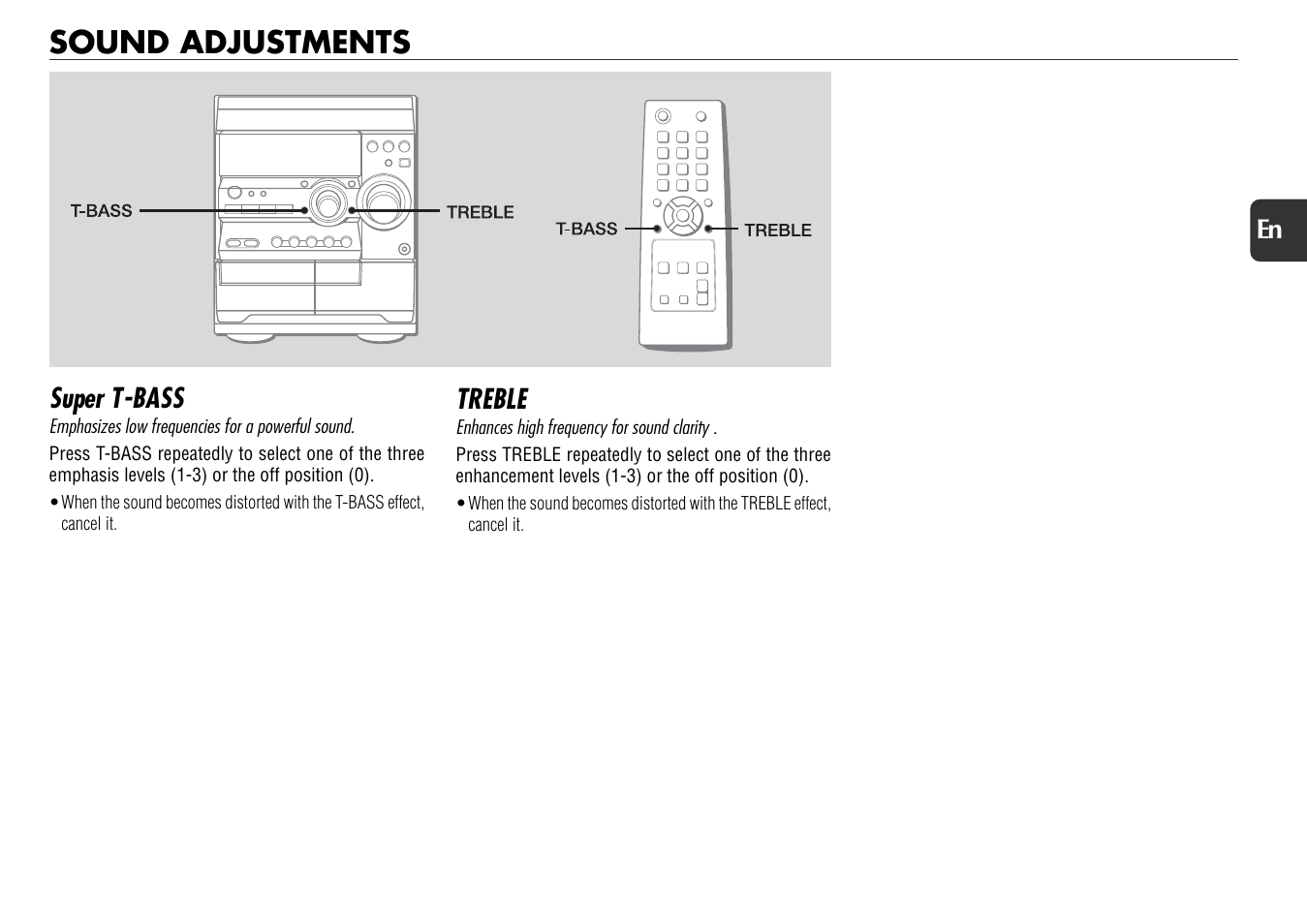 Sound adjustments, Super t-bass, Treble | Aiwa NSX-D22 User Manual | Page 17 / 22