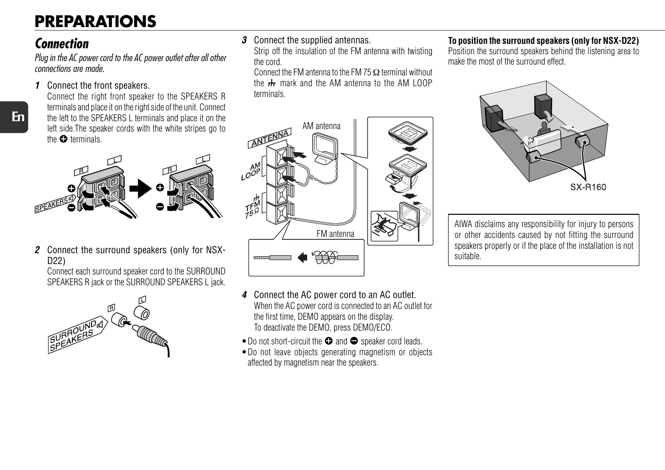 Preparations, Connection | Aiwa NSX-D22 User Manual | Page 4 / 22