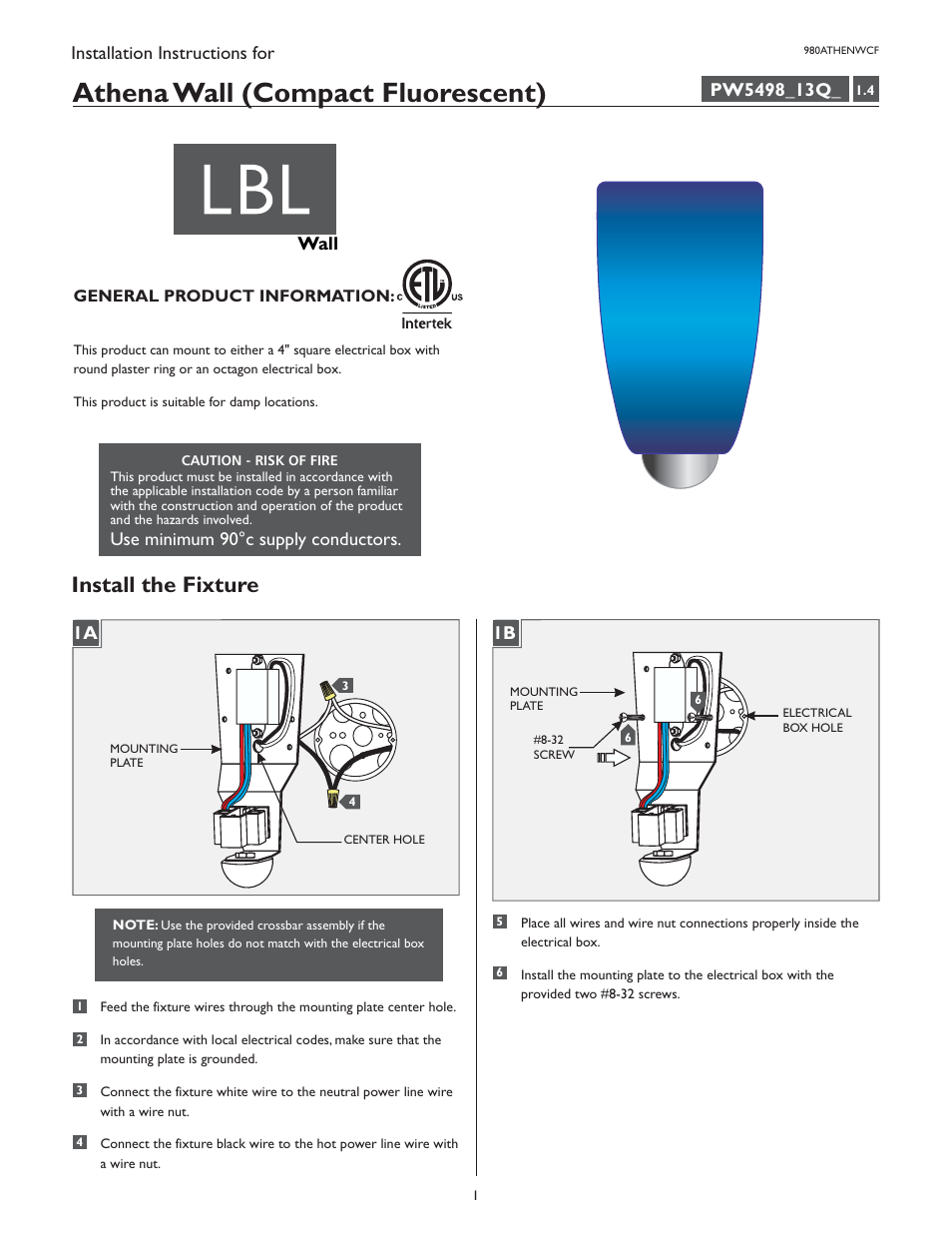 LBL Lighting Athena WCF User Manual | 2 pages