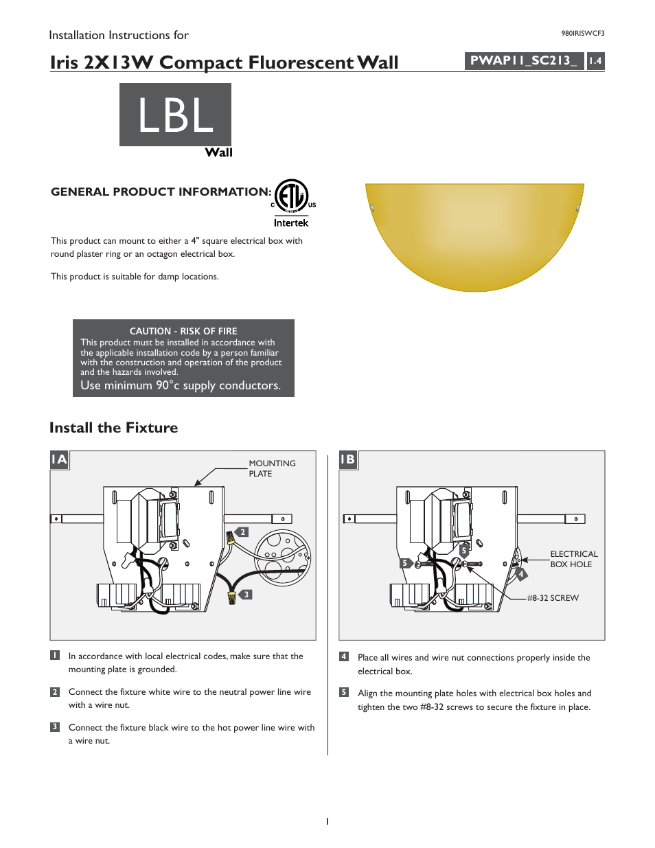 LBL Lighting Iris WCF3 User Manual | 2 pages