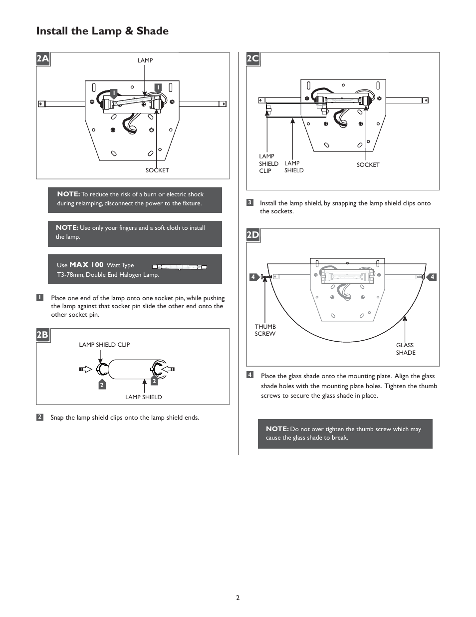 Install the lamp & shade | LBL Lighting Iris WHA User Manual | Page 2 / 4