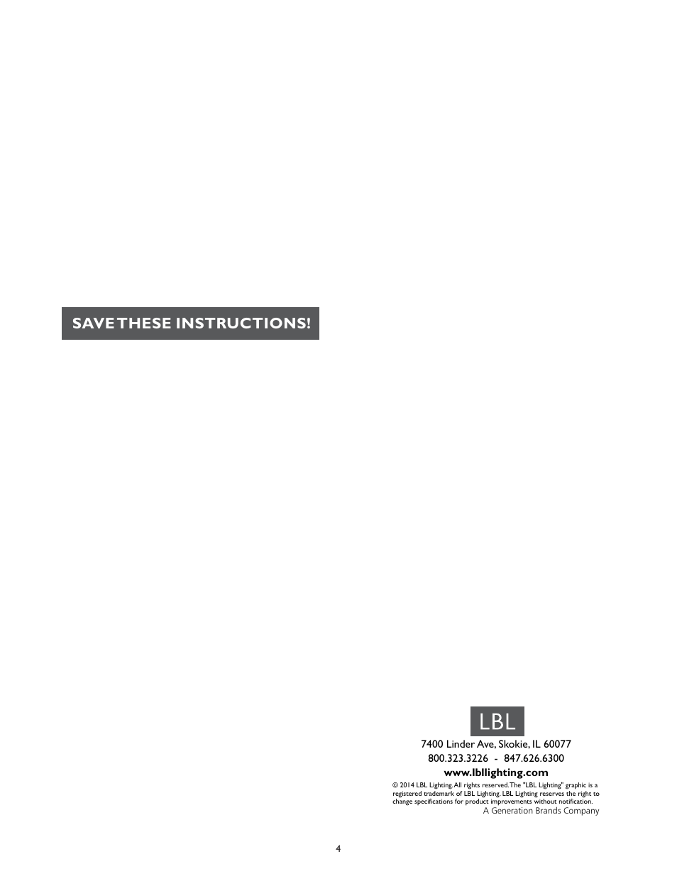 Save these instructions | LBL Lighting Iris WHA User Manual | Page 4 / 4