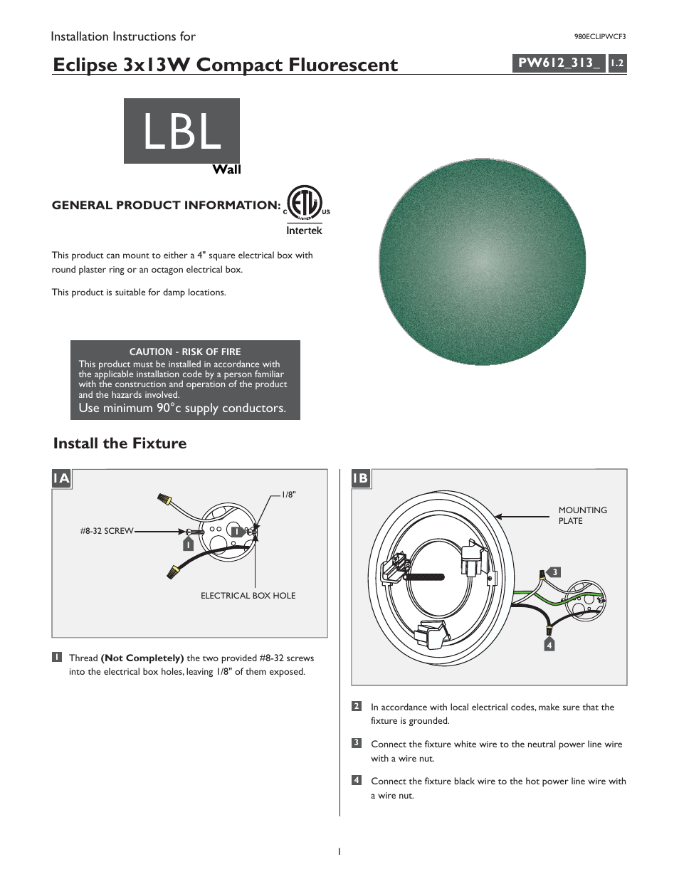 LBL Lighting Eclipse WCF3 User Manual | 4 pages