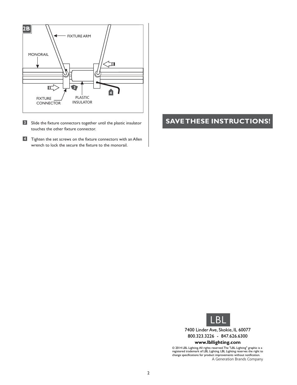 Save these instructions | LBL Lighting Mono-Tel User Manual | Page 2 / 2