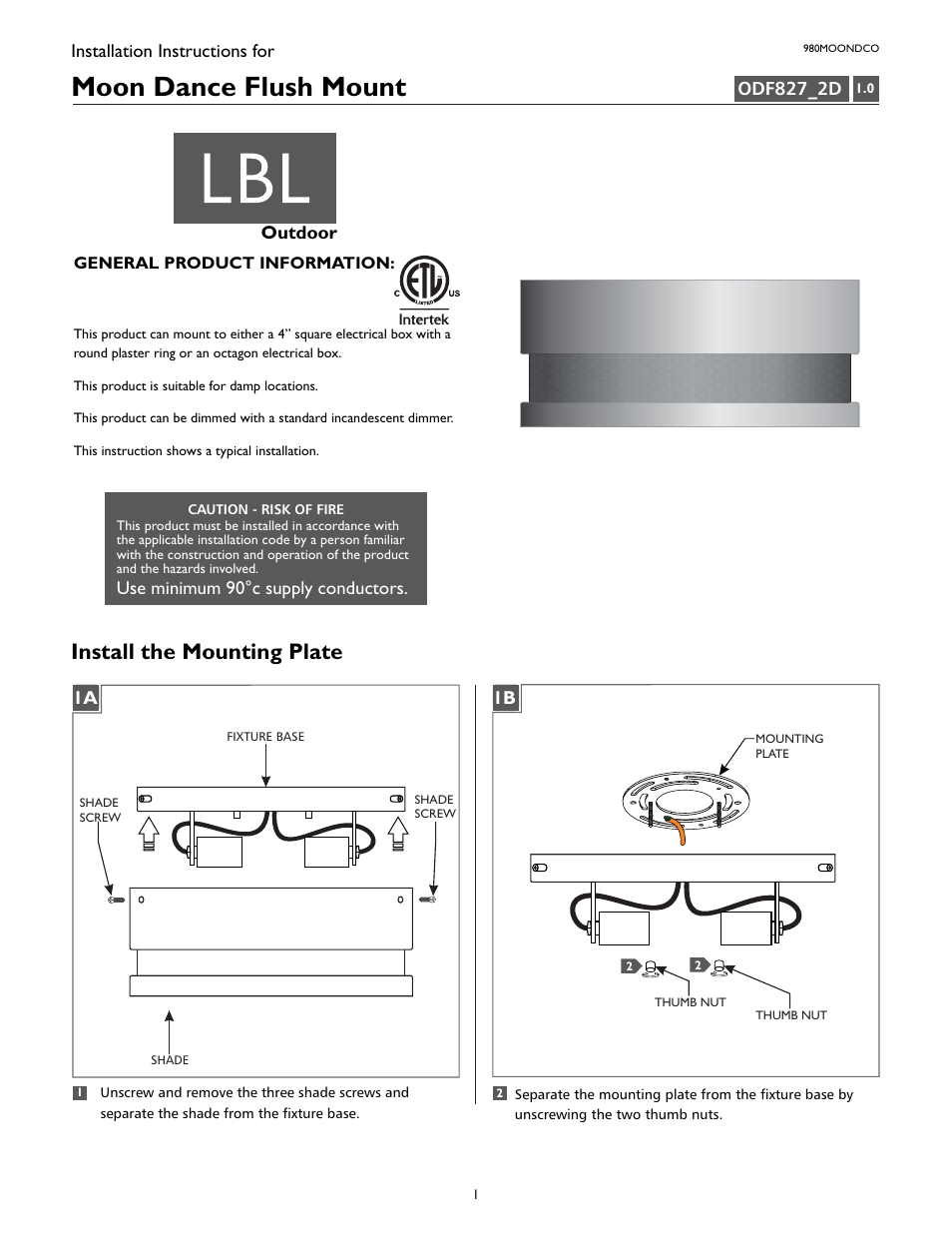 LBL Lighting Moon Dance Flush Mount User Manual | 4 pages