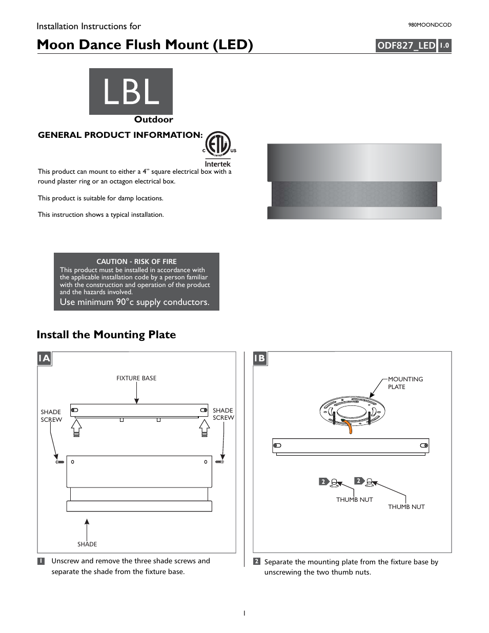 LBL Lighting Moon Dance Flush Mount LED User Manual | 2 pages