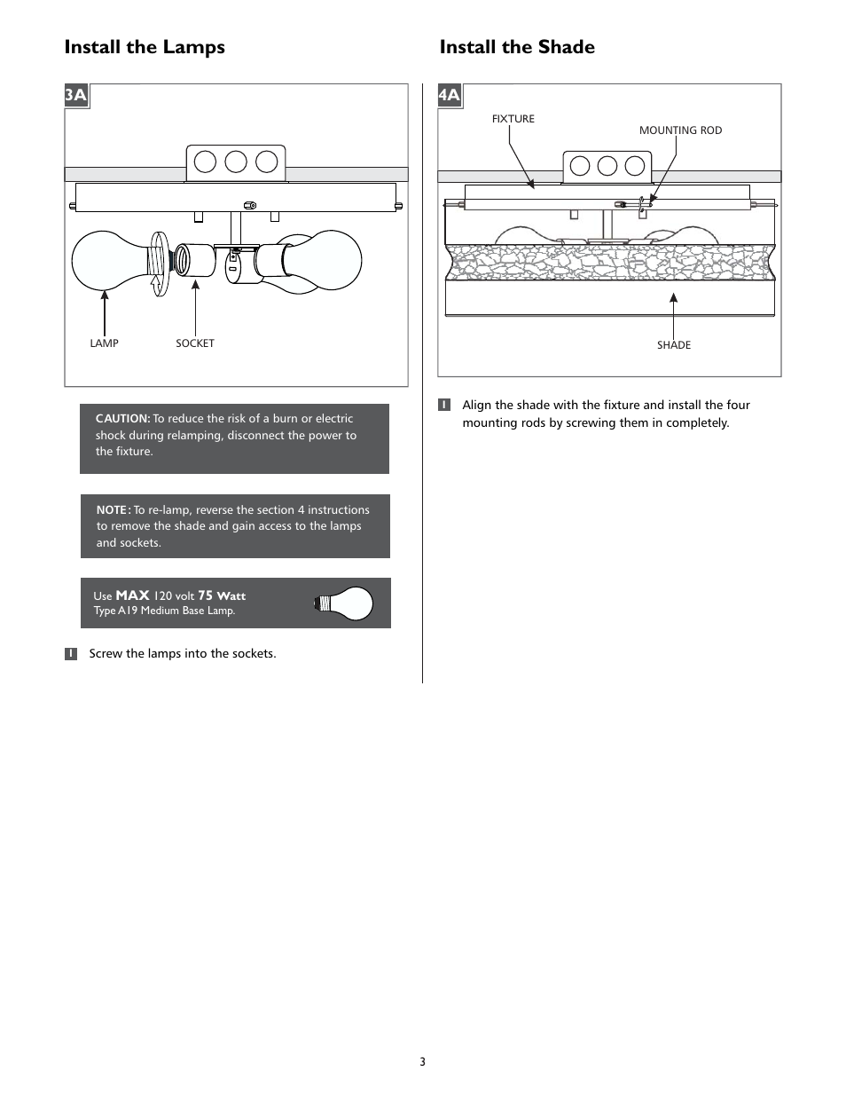Install the shade, Install the lamps | LBL Lighting Vera Flush Mount User Manual | Page 3 / 4