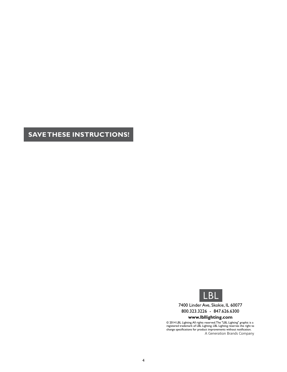 Save these instructions | LBL Lighting Vera Flush Mount User Manual | Page 4 / 4
