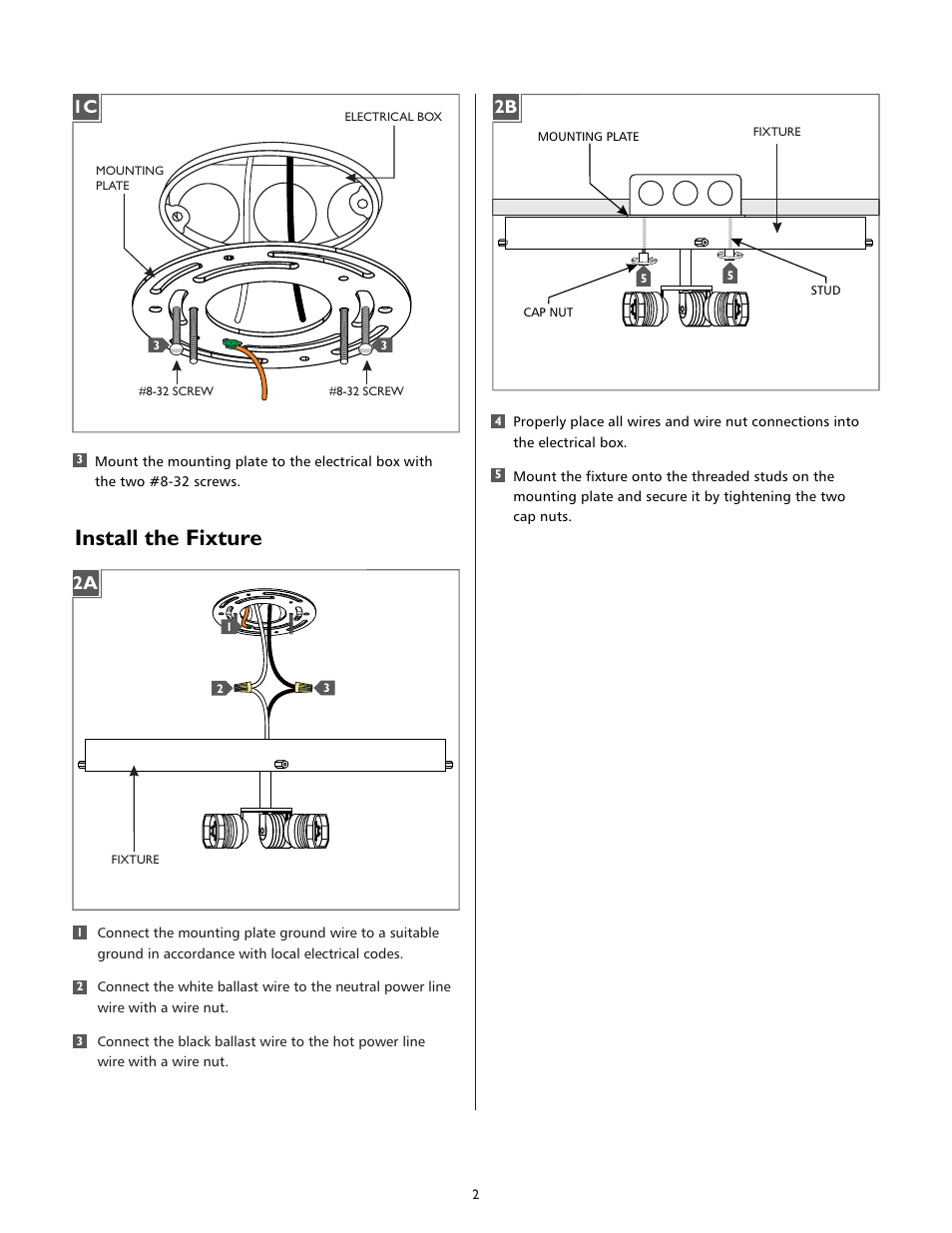 Install the fixture | LBL Lighting Vera Flush Mount CF User Manual | Page 2 / 4