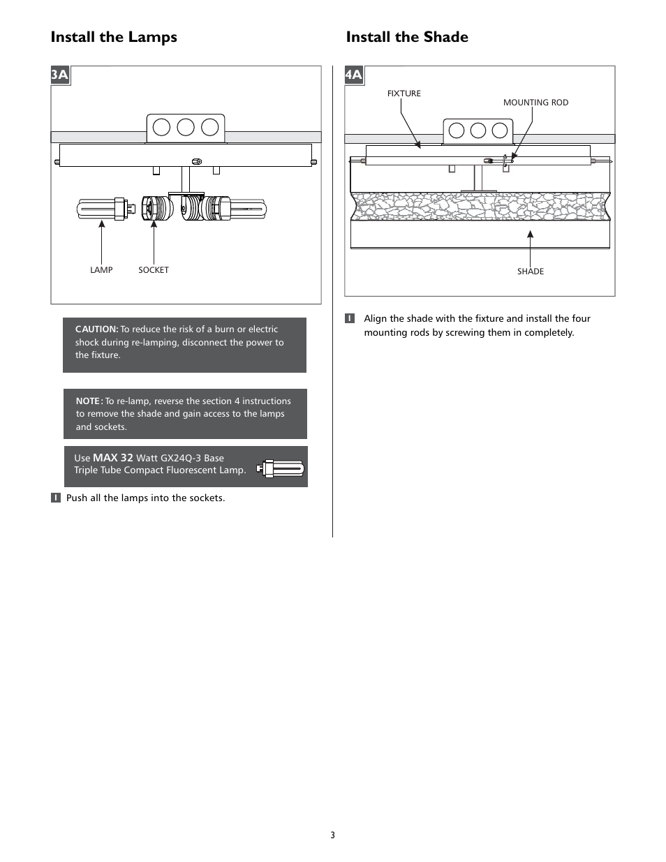 Install the shade, Install the lamps | LBL Lighting Vera Flush Mount CF User Manual | Page 3 / 4