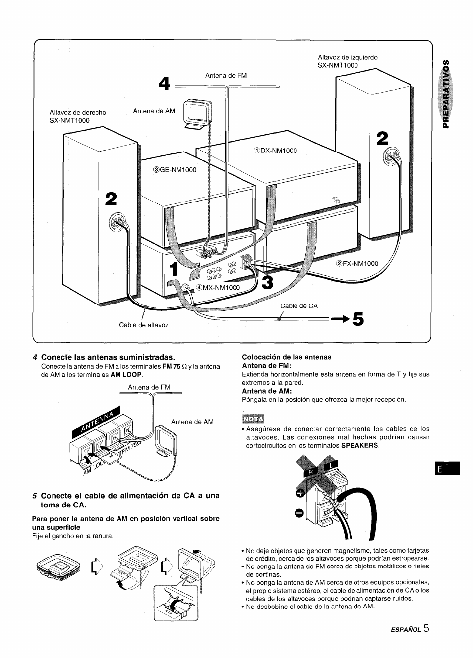 4 conecte las antenas suministradas | Aiwa XR-M1000 User Manual | Page 37 / 100