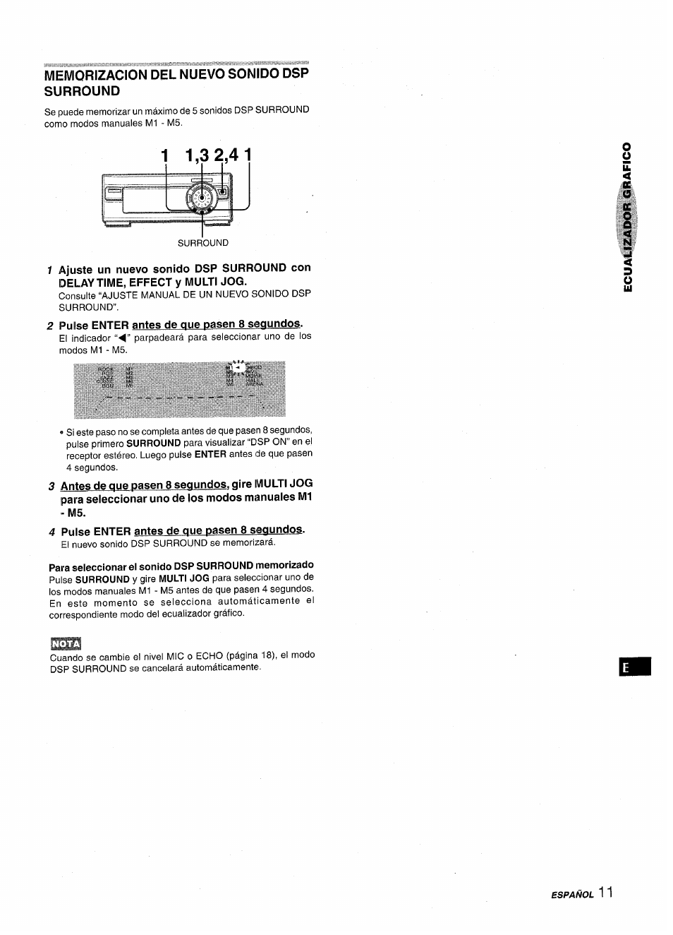 Memorizacion del nuevo sonido dsp surround, 2 pulse enter antes de que pasen 8 segundos, 4 pulse enter antes de que pasen 8 segundos | Aiwa XR-M1000 User Manual | Page 43 / 100