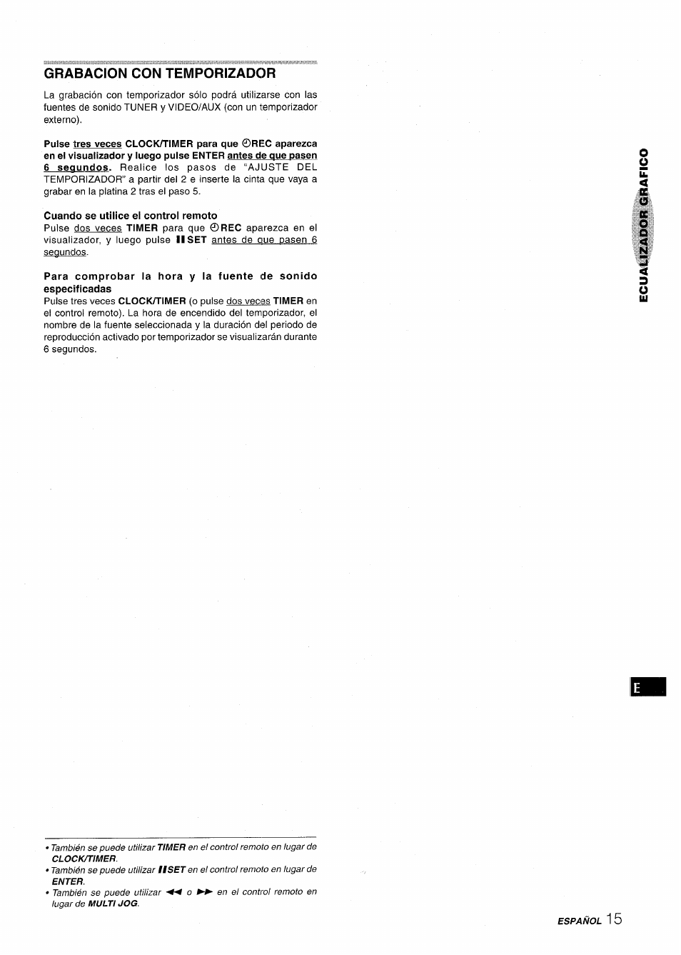 Grabacion con temporizador, Cuando se utilice el control remoto | Aiwa XR-M1000 User Manual | Page 47 / 100