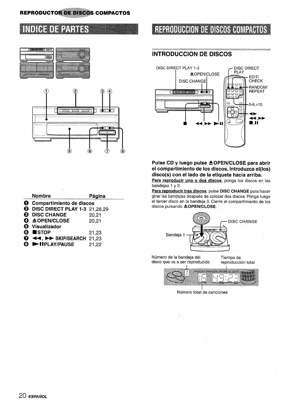 Introduccion de discos, Reproduccion de discos compactos, D @ (d | Aiwa XR-M1000 User Manual | Page 52 / 100