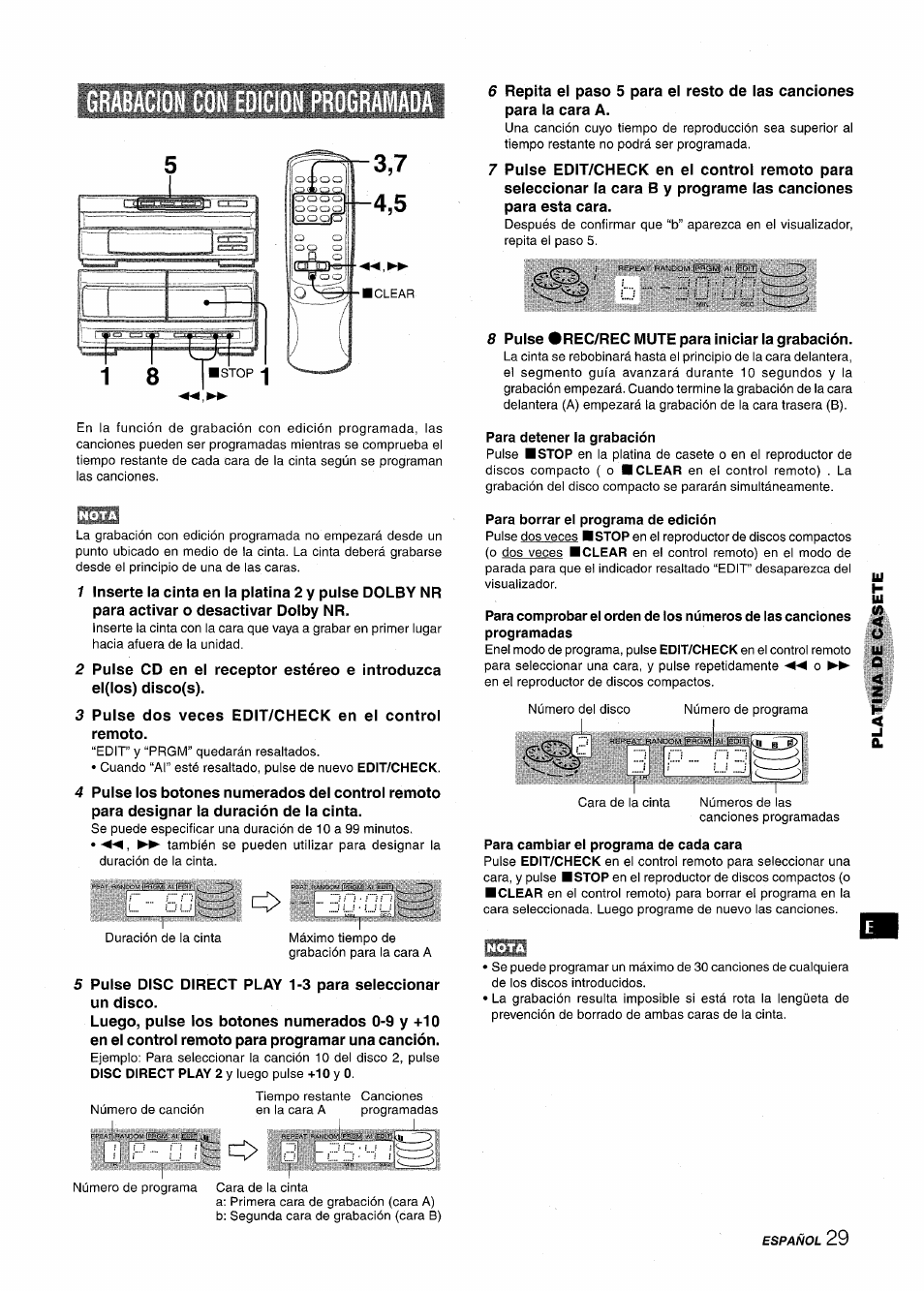 Para detener la grabación, Para borrar el programa de edición, Iipililssililillililsj | Aiwa XR-M1000 User Manual | Page 61 / 100