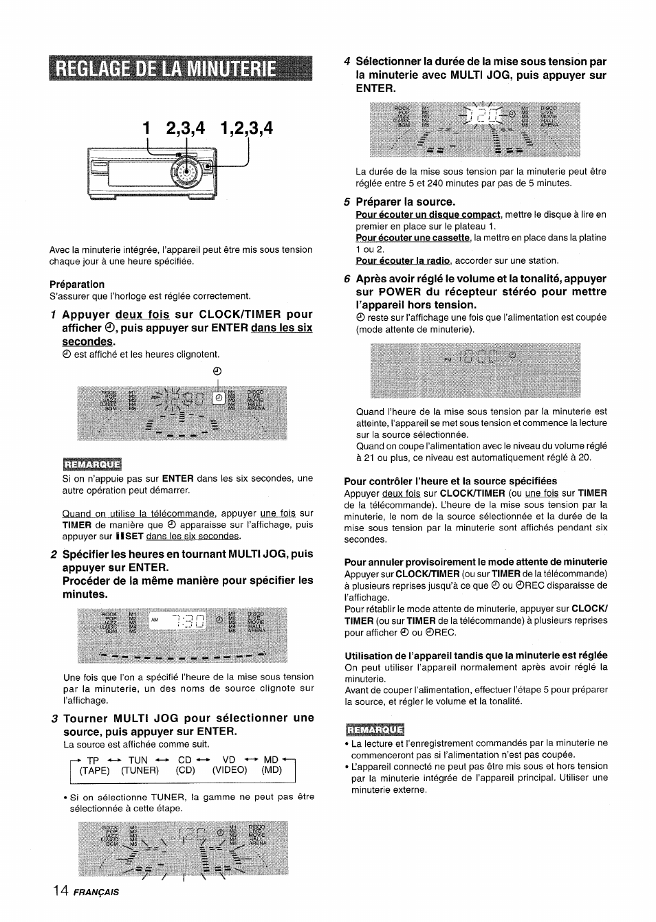 Reglage de la minuteri, Préparation, Pour contrôler l’heure et la source spécifiées | Ì ч <■'! .