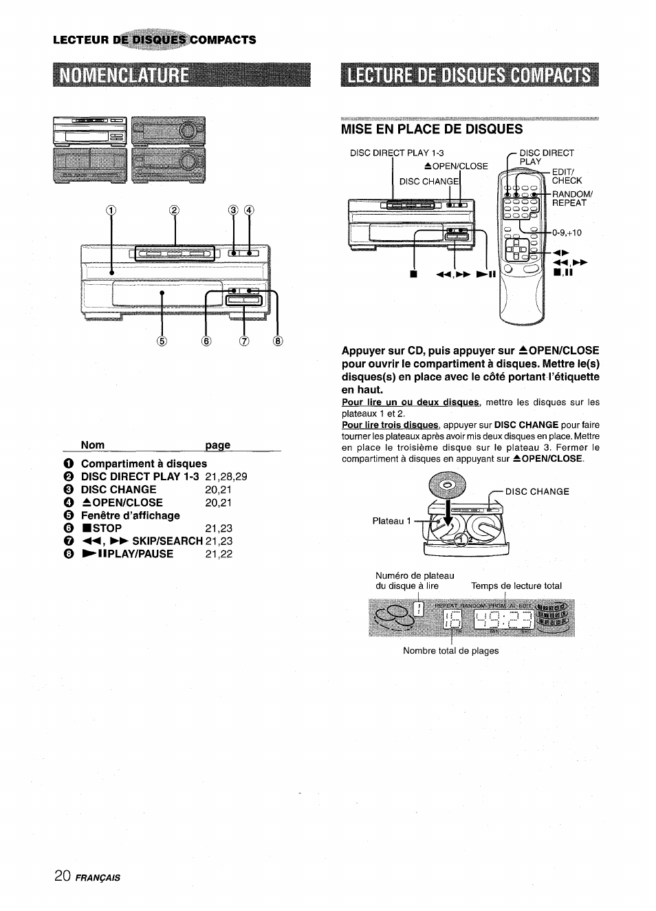 Mise en place de disques, Lecture de disques cdmpacts | Aiwa XR-M1000 User Manual | Page 84 / 100