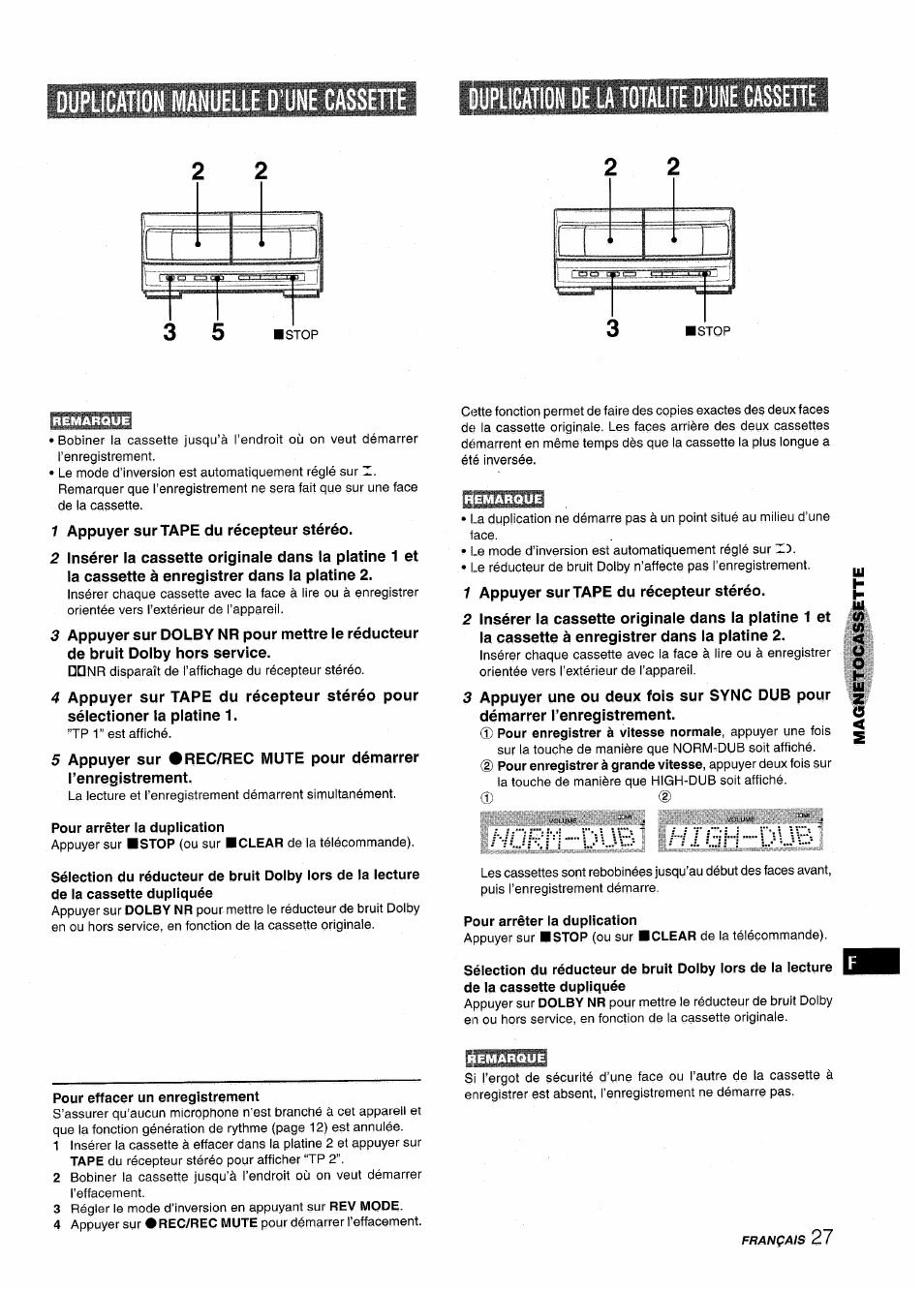 Pour arrêter la duplication, Worm, Dl-îb | High | Aiwa XR-M1000 User Manual | Page 91 / 100