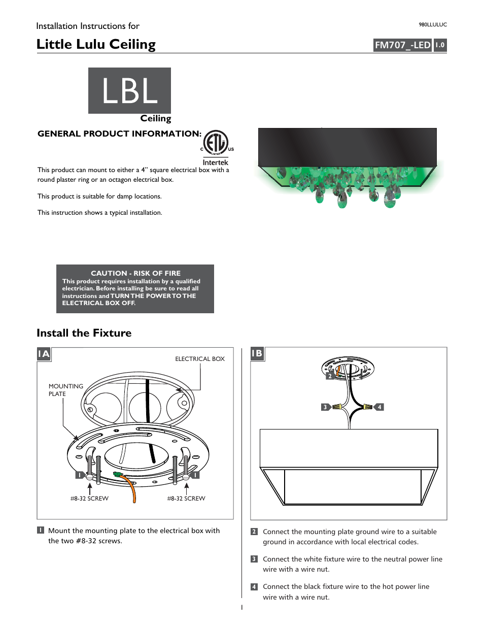 LBL Lighting Little Lulu Flush Mount User Manual | 4 pages