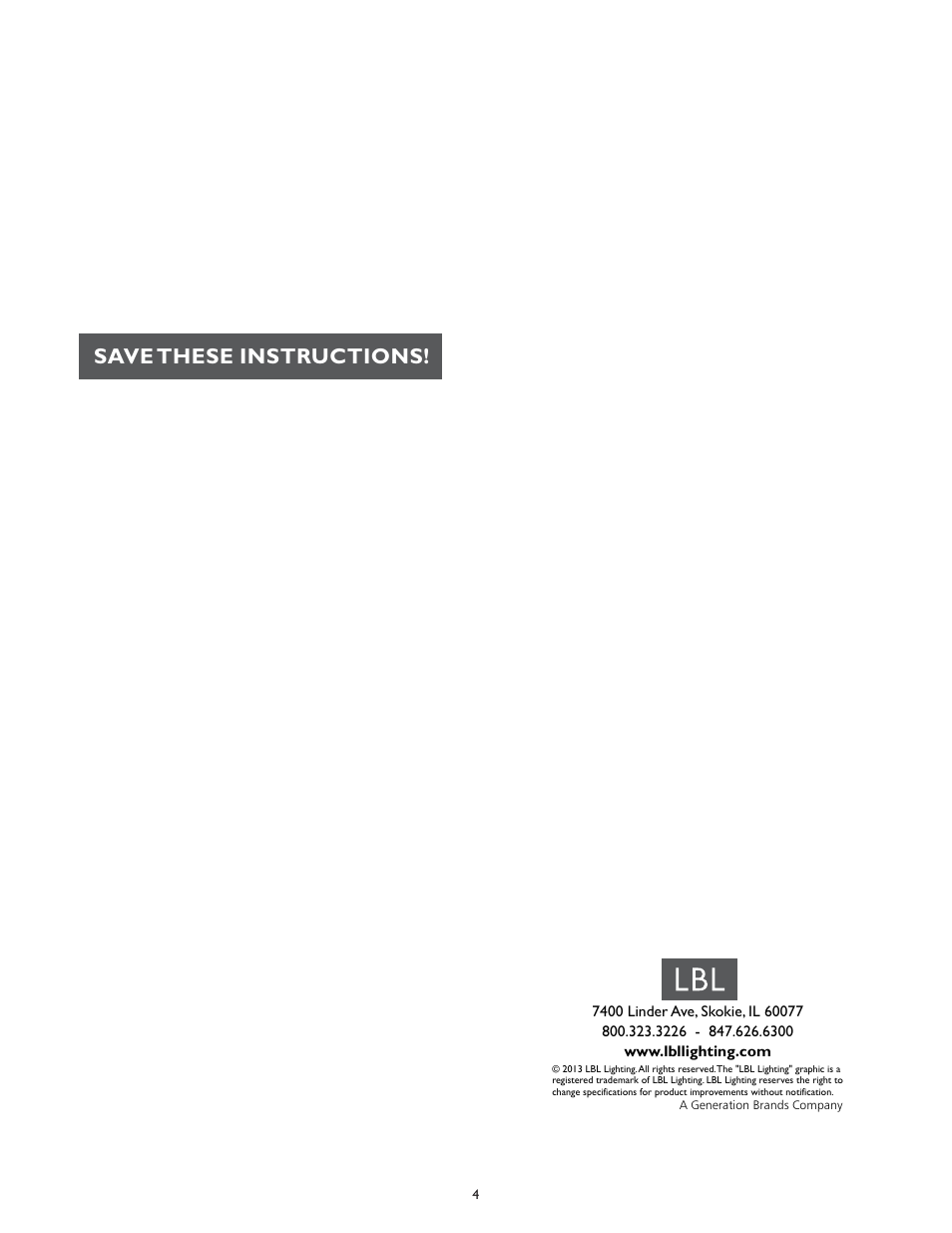 Save these instructions | LBL Lighting Little Lulu Flush Mount User Manual | Page 4 / 4