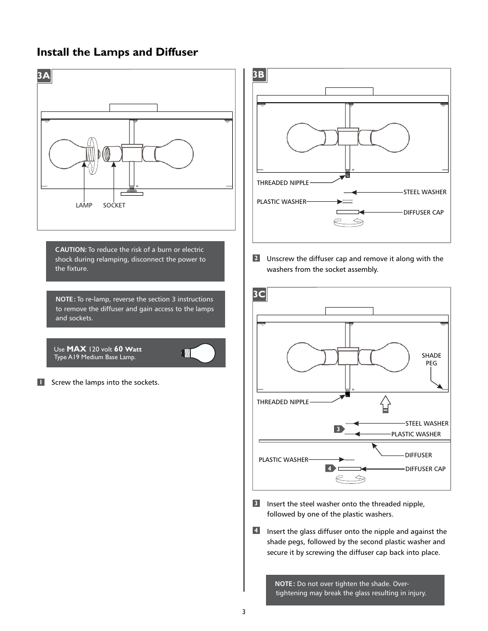 Install the lamps and diffuser | LBL Lighting Fiona 18 Flush Mount User Manual | Page 3 / 4