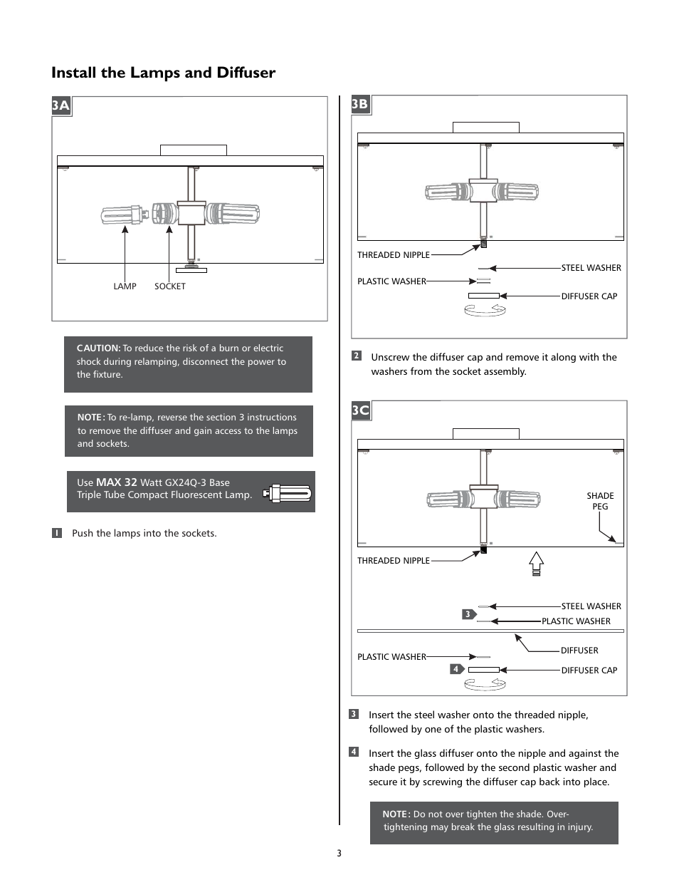 Install the lamps and diffuser | LBL Lighting Fiona 18 Flush Mount CF User Manual | Page 3 / 4