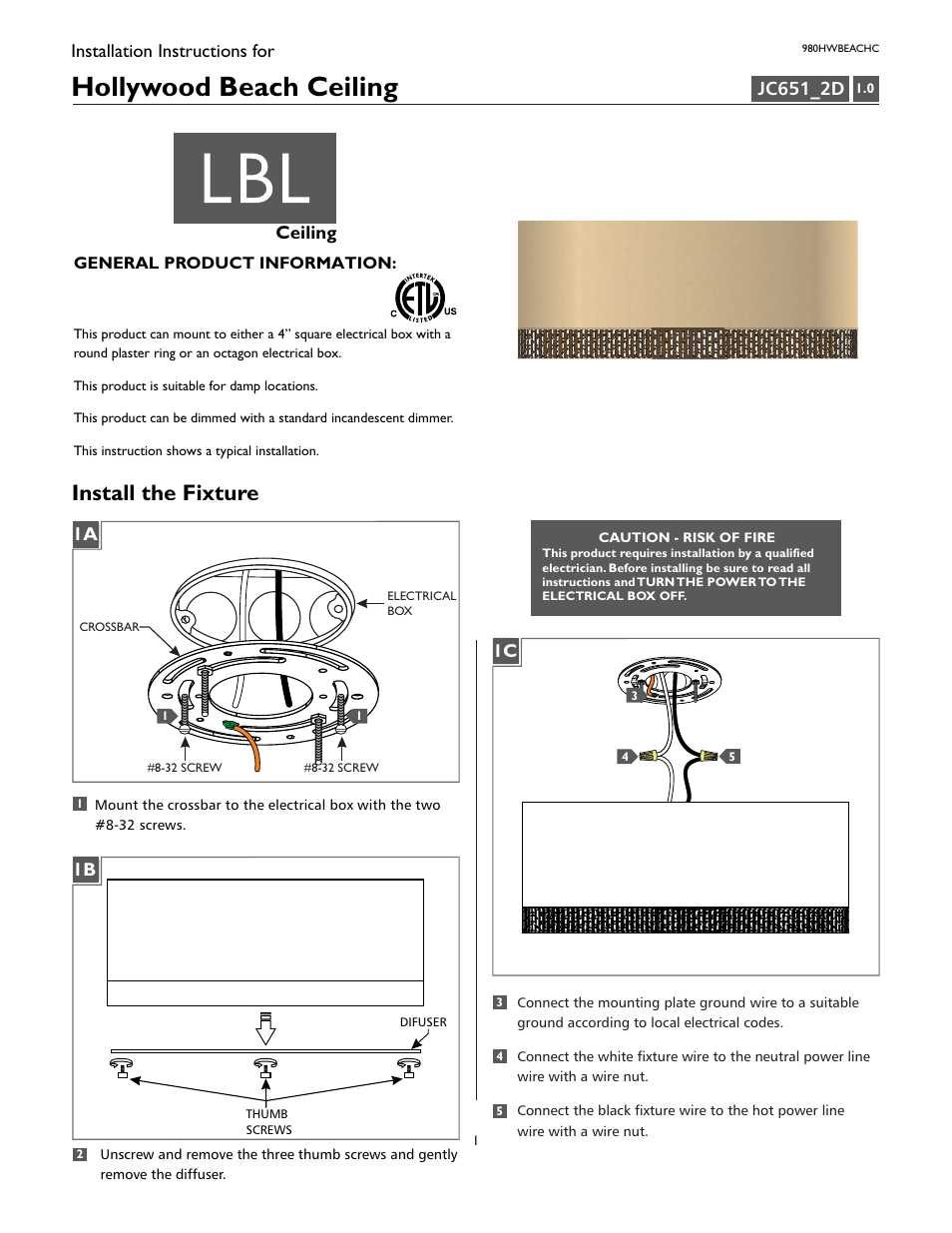 LBL Lighting Hollywood Beach User Manual | 2 pages