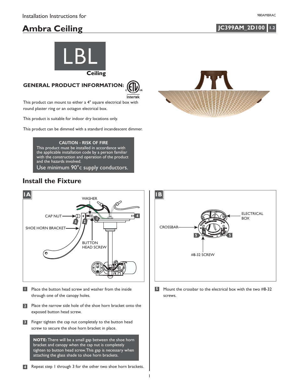 LBL Lighting Ambra User Manual | 4 pages