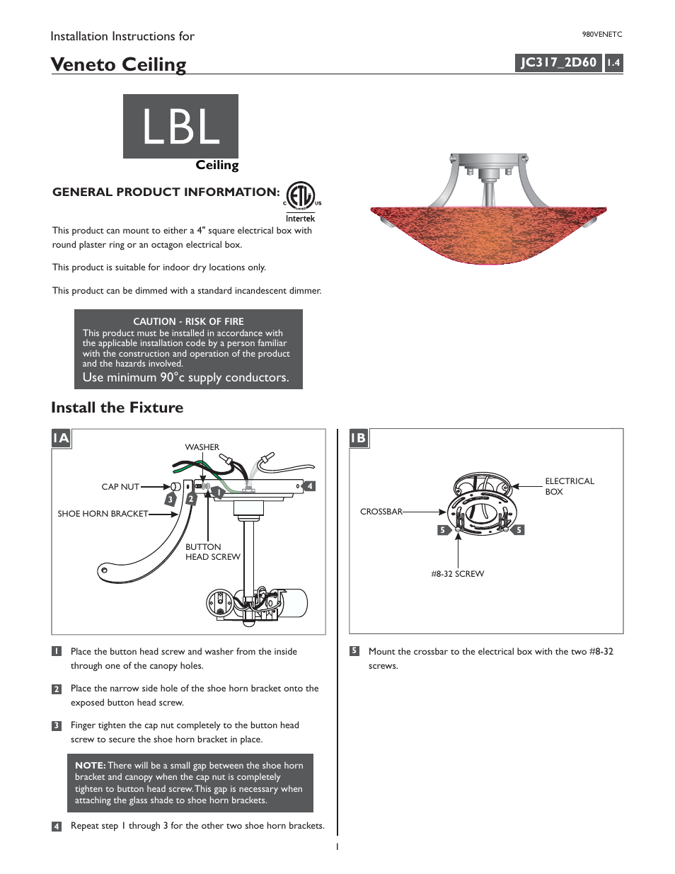 LBL Lighting Veneto User Manual | 4 pages