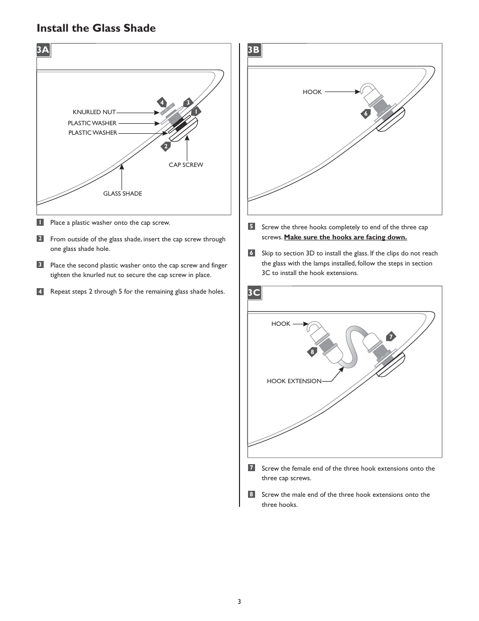 Install the glass shade, 3a 3b 3c | LBL Lighting Veneto User Manual | Page 3 / 4