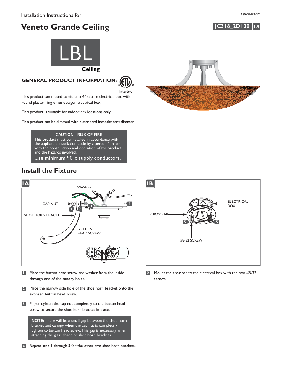 LBL Lighting Veneto Grande User Manual | 4 pages