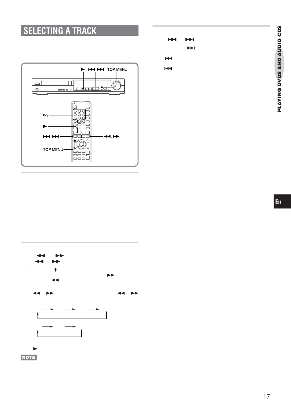 Selecting a track, Fast forward/reverse playback, Skipping | Aiwa HT-DV90 User Manual | Page 17 / 42