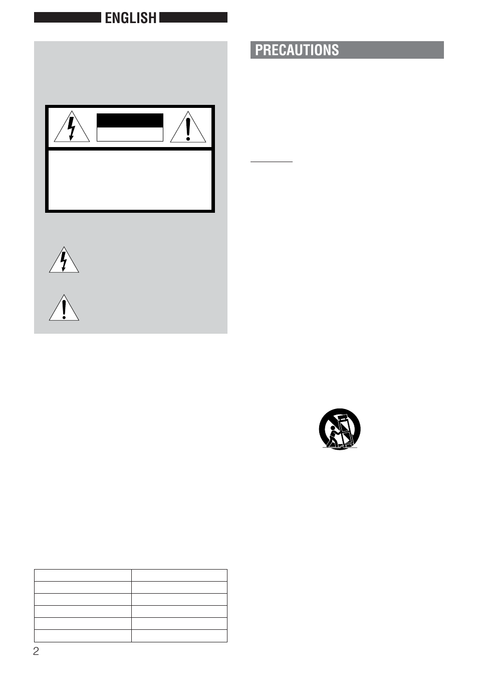 English, Precautions, Warning | Aiwa HT-DV90 User Manual | Page 2 / 42