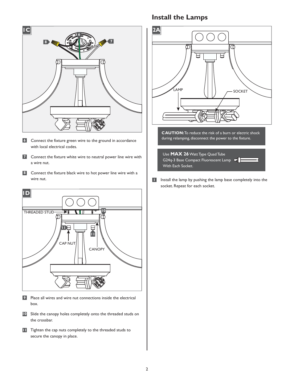 Install the lamps | LBL Lighting Veneto Venti CF User Manual | Page 2 / 4