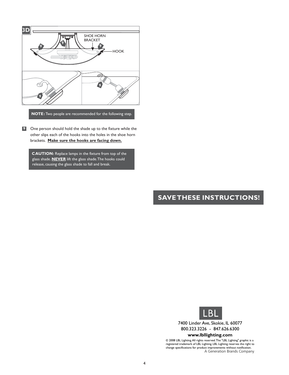Save these instructions | LBL Lighting Veneto Venti CF User Manual | Page 4 / 4