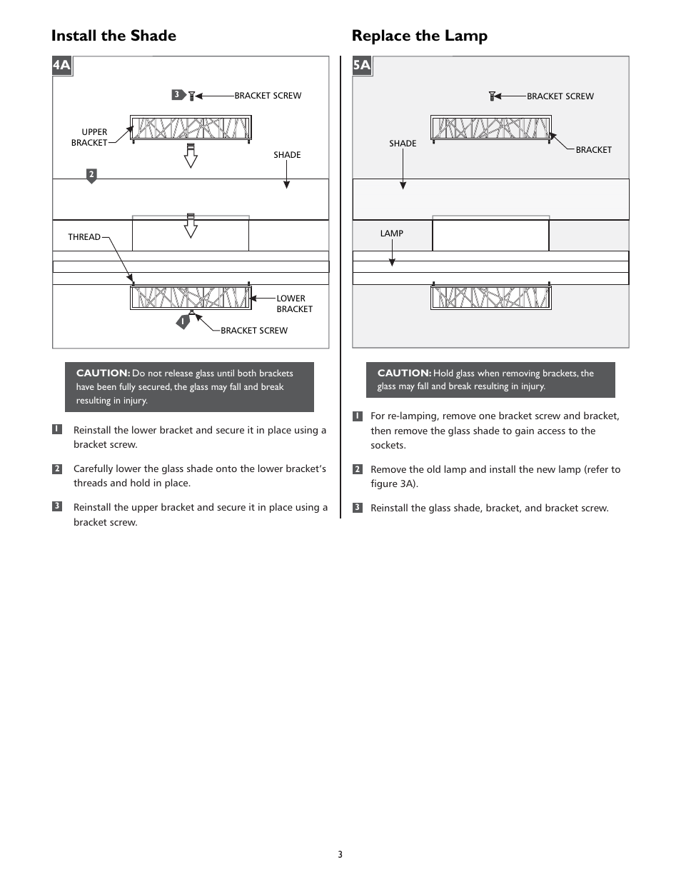 Install the shade, Replace the lamp | LBL Lighting Rania W User Manual | Page 3 / 4