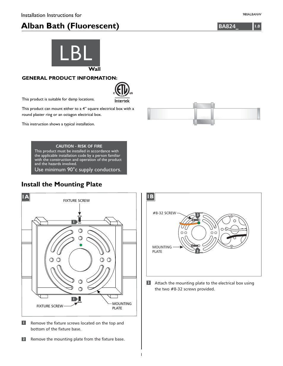 LBL Lighting Alban W User Manual | 4 pages