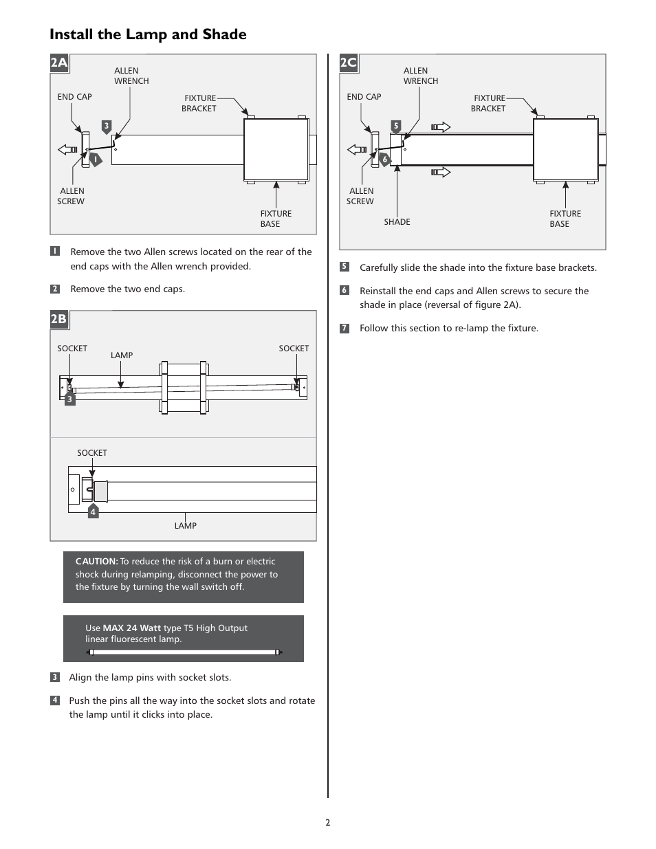 Install the lamp and shade | LBL Lighting Alban W User Manual | Page 2 / 4