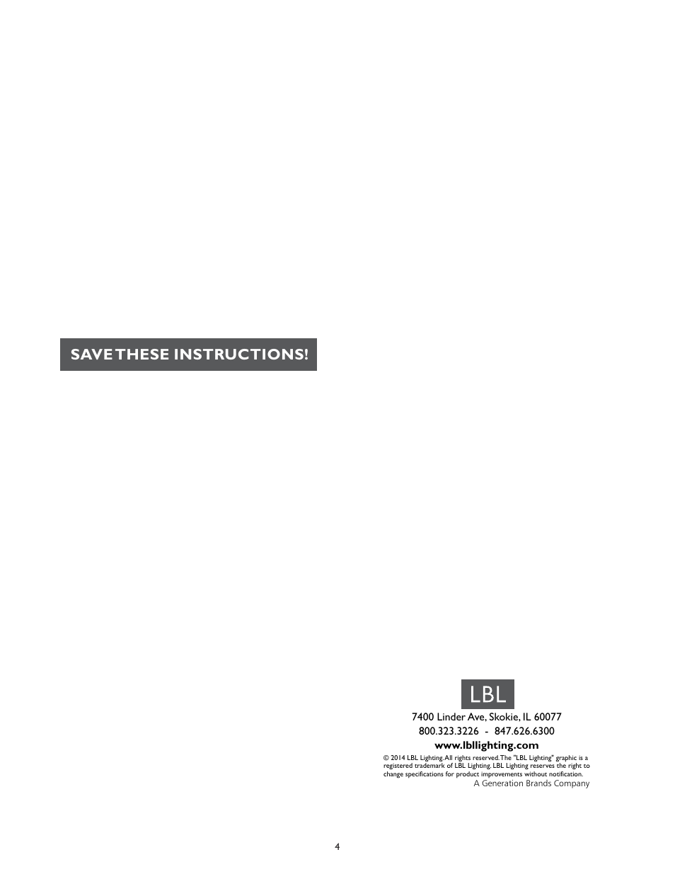 Save these instructions | LBL Lighting Alban W User Manual | Page 4 / 4