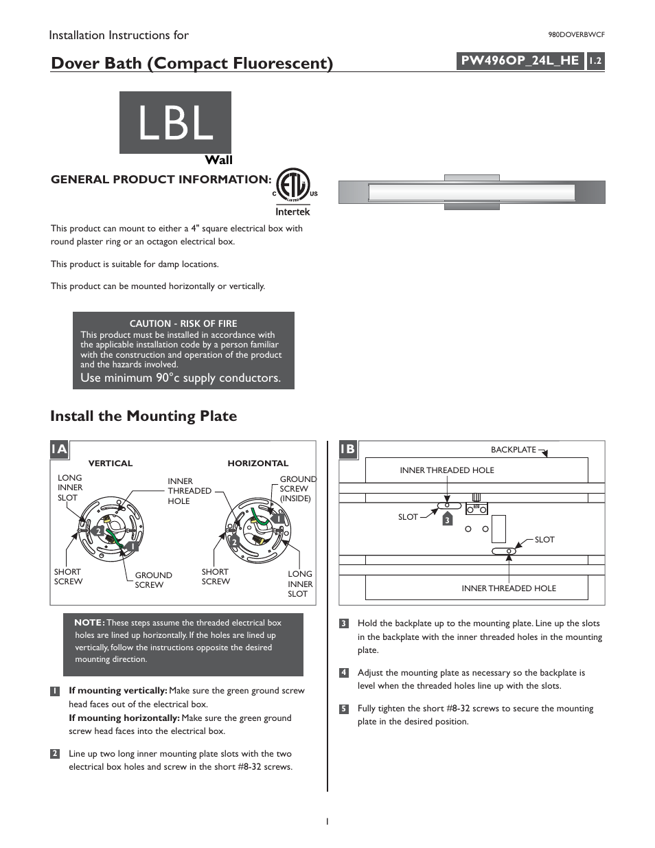 LBL Lighting Dover WCF User Manual | 2 pages