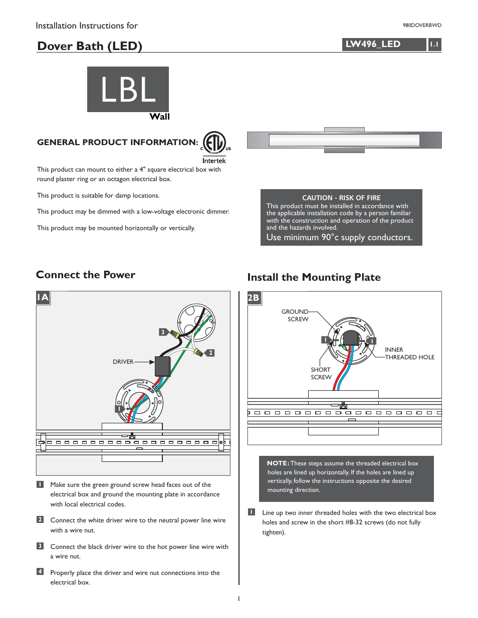 LBL Lighting Dover W LED User Manual | 2 pages