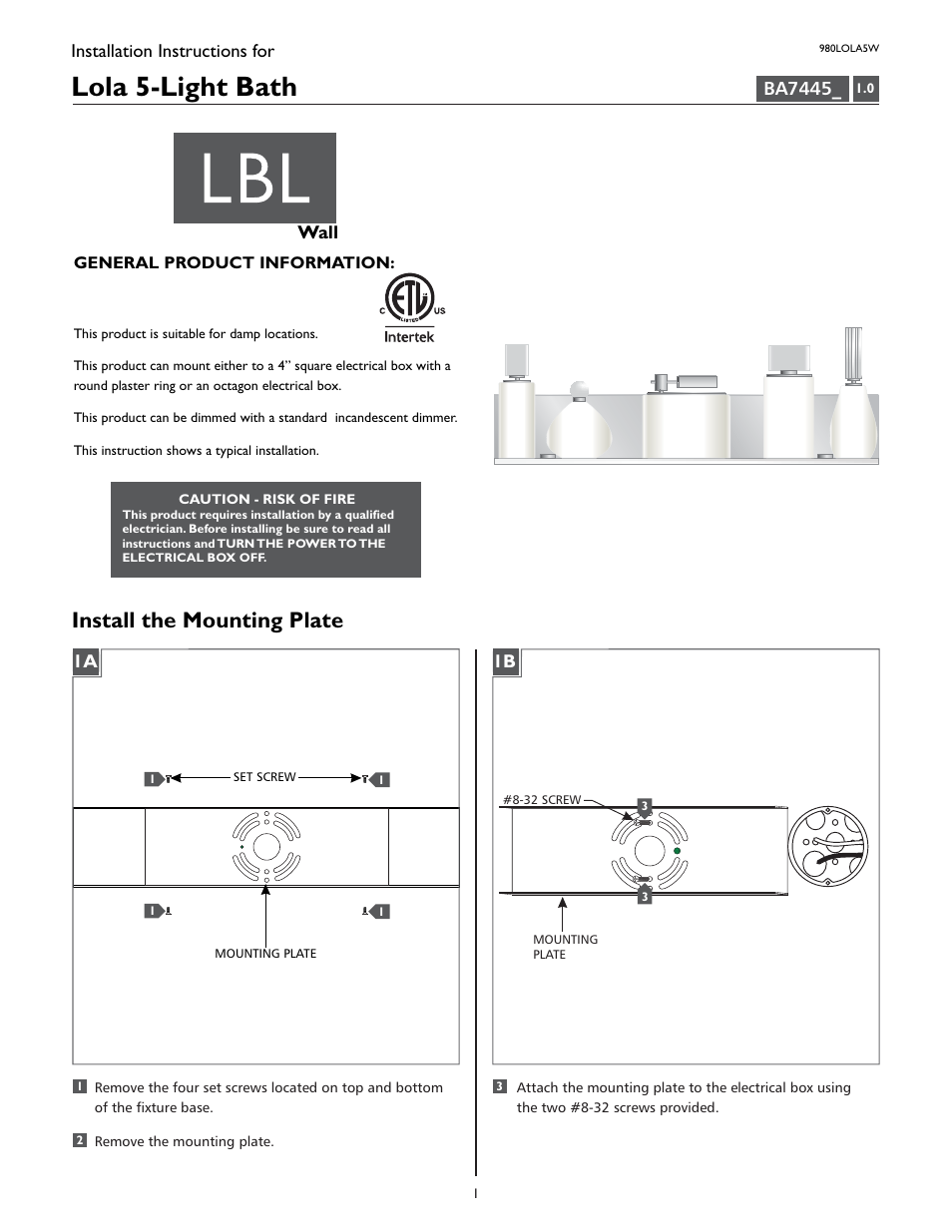 LBL Lighting Lola User Manual | 4 pages