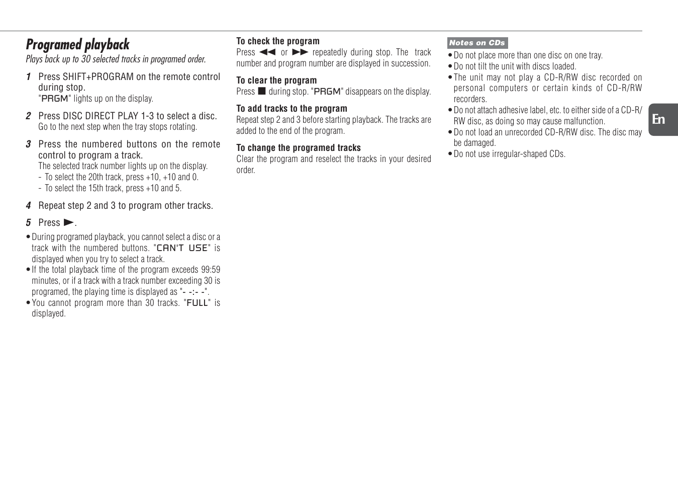 Programed playback, 11 en | Aiwa NSX-TR77 User Manual | Page 11 / 22