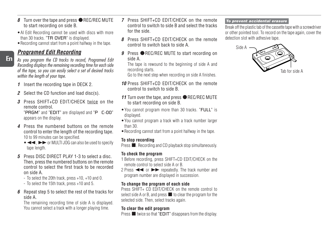 16 en, Programed edit recording | Aiwa NSX-TR77 User Manual | Page 16 / 22