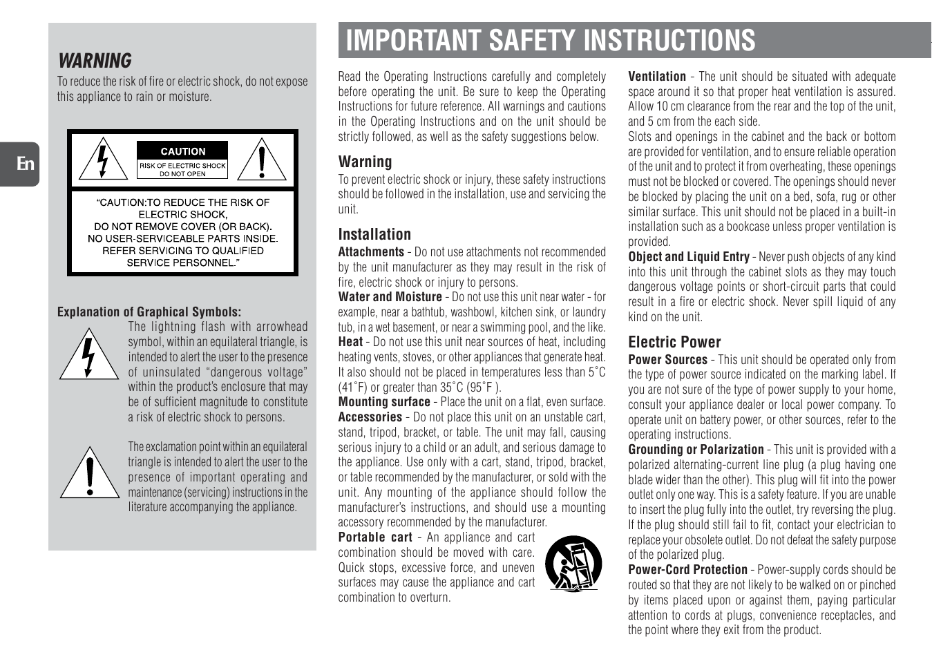 Important safety instructions, Warning | Aiwa NSX-TR77 User Manual | Page 2 / 22