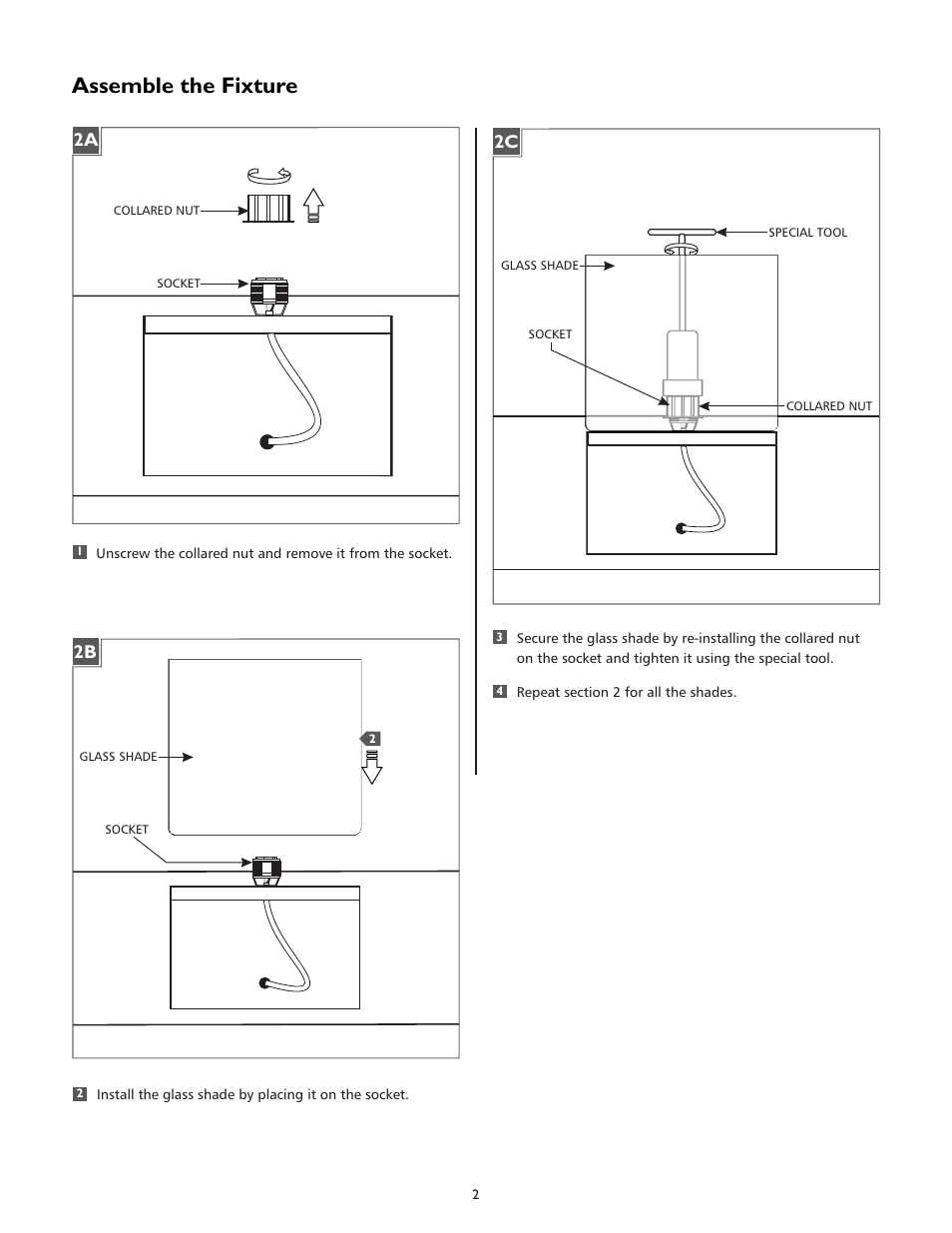 Assemble the fixture | LBL Lighting Zanz 3-Light User Manual | Page 2 / 4