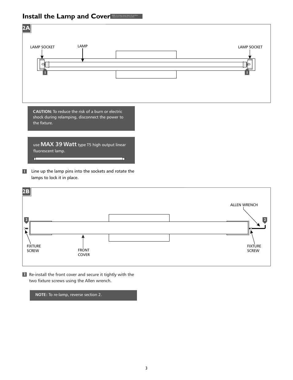 Install the lamp and cover, Max 39 watt | LBL Lighting Final Call Medium User Manual | Page 3 / 4