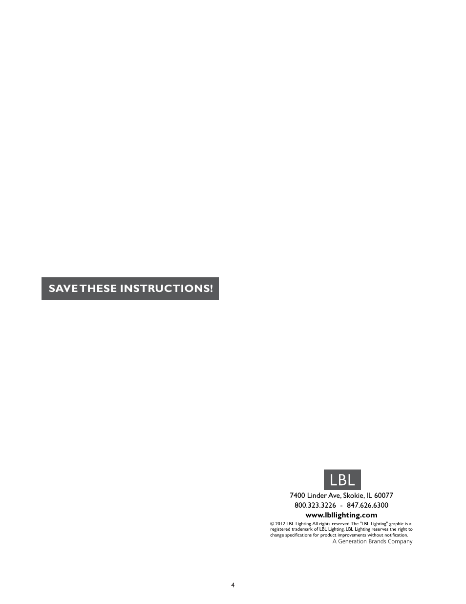 Save these instructions | LBL Lighting Final Call Medium User Manual | Page 4 / 4