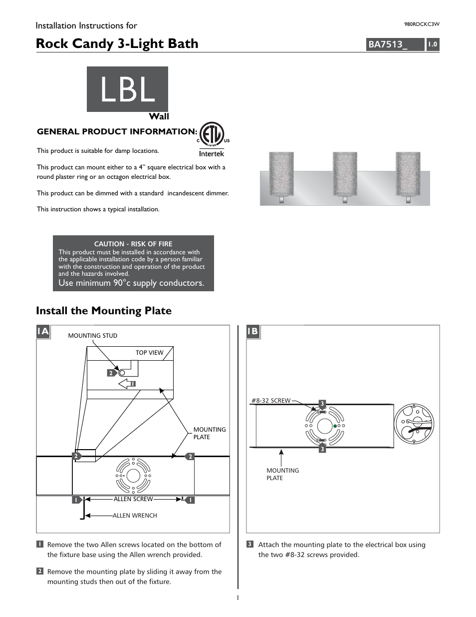 LBL Lighting Rock Candy 3-Light User Manual | 4 pages