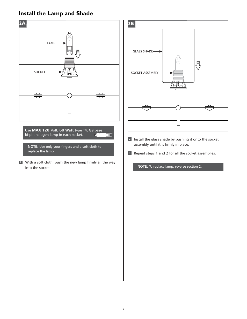 Install the lamp and shade | LBL Lighting Oliver 5-Light User Manual | Page 2 / 4